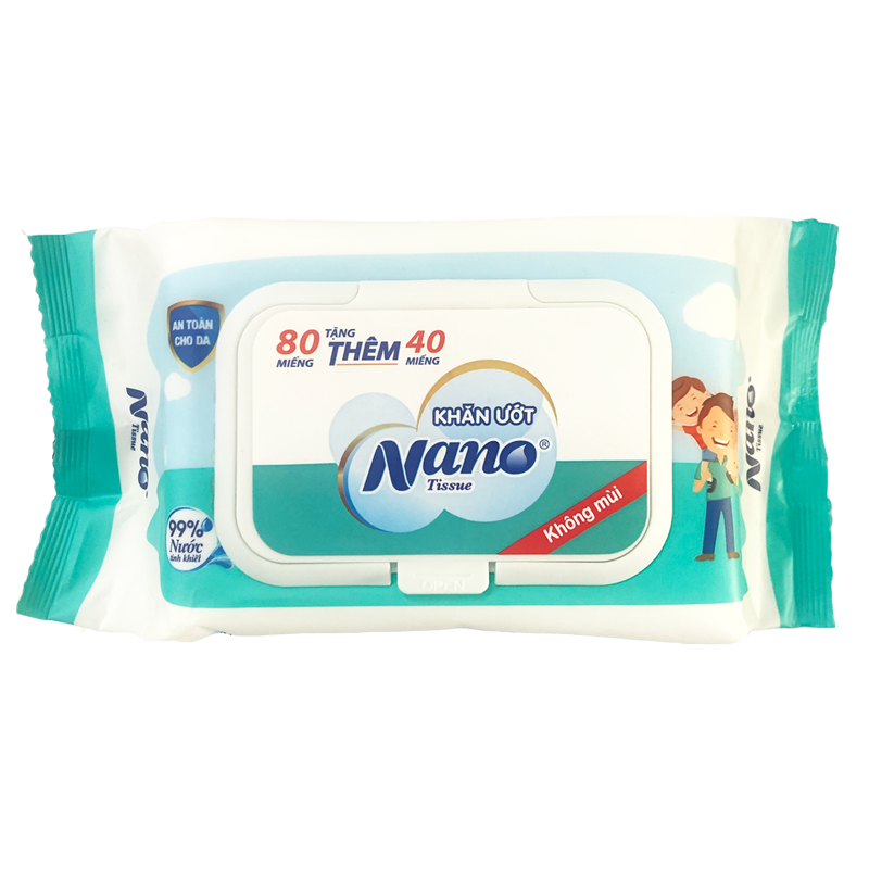Khăn ướt GĐ 80+40 miếng không mùi (xanh ngọc)