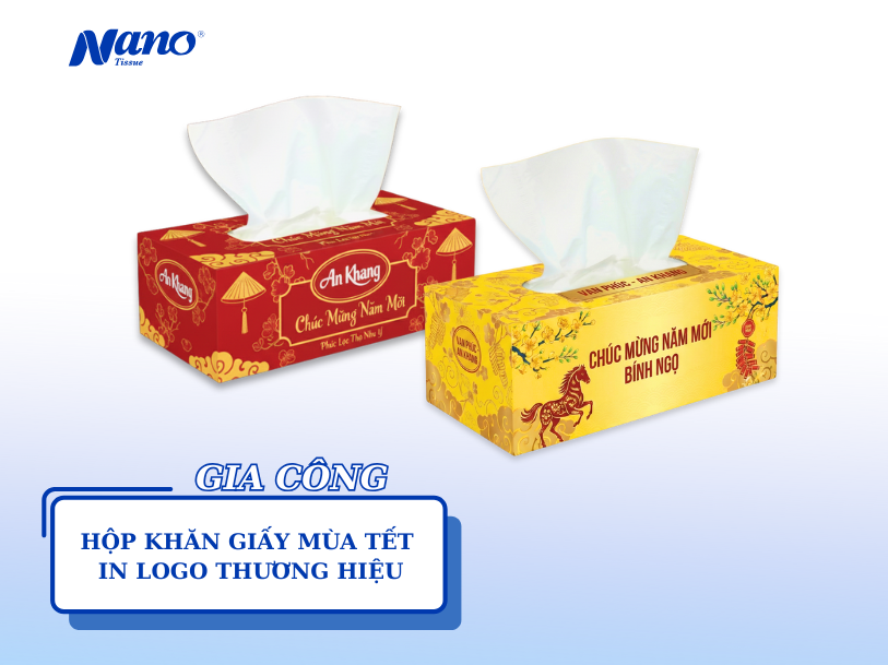 Hộp khăn giấy Tết Bính Ngọ 2026 - Quà tặng in logo thương hiệu